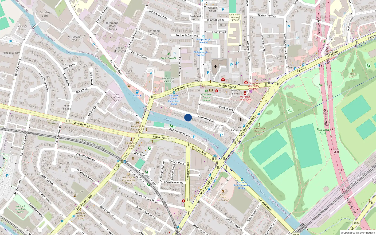Overhead map showing the location of 45 Cadogan Road, Dublin 3