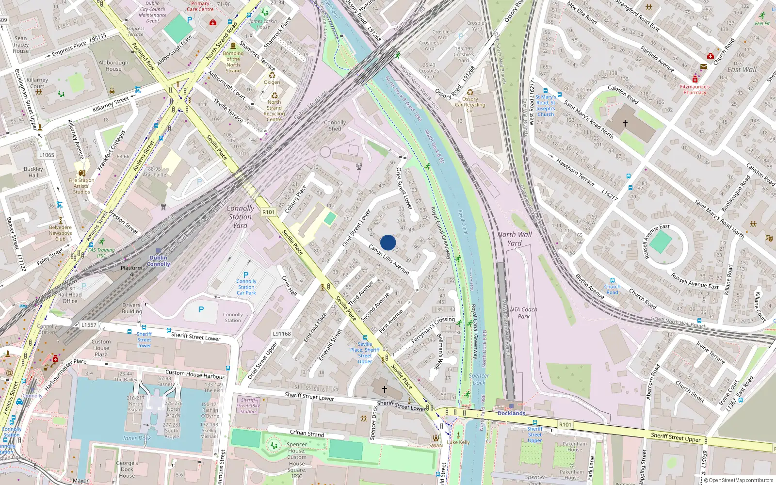 Overhead map showing the location of 45 Canon Lillis Avenue, Dublin 1