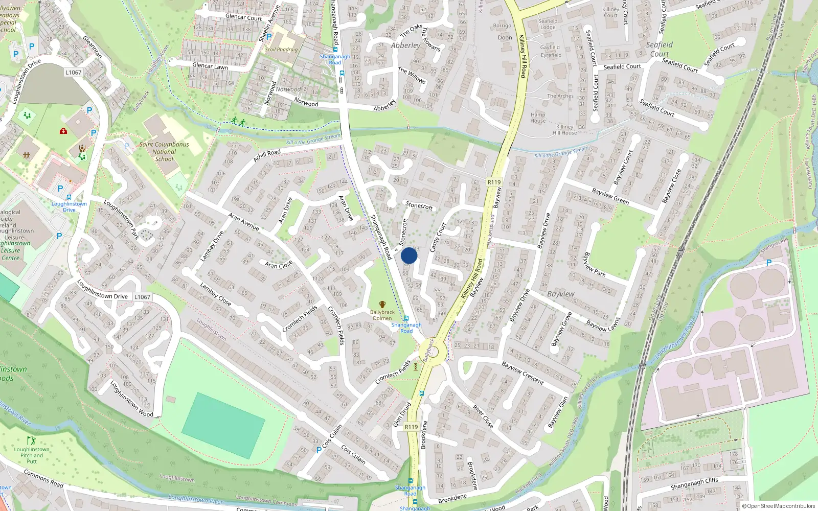 Overhead map showing the location of 45 Castle Court, Killiney, Dublin