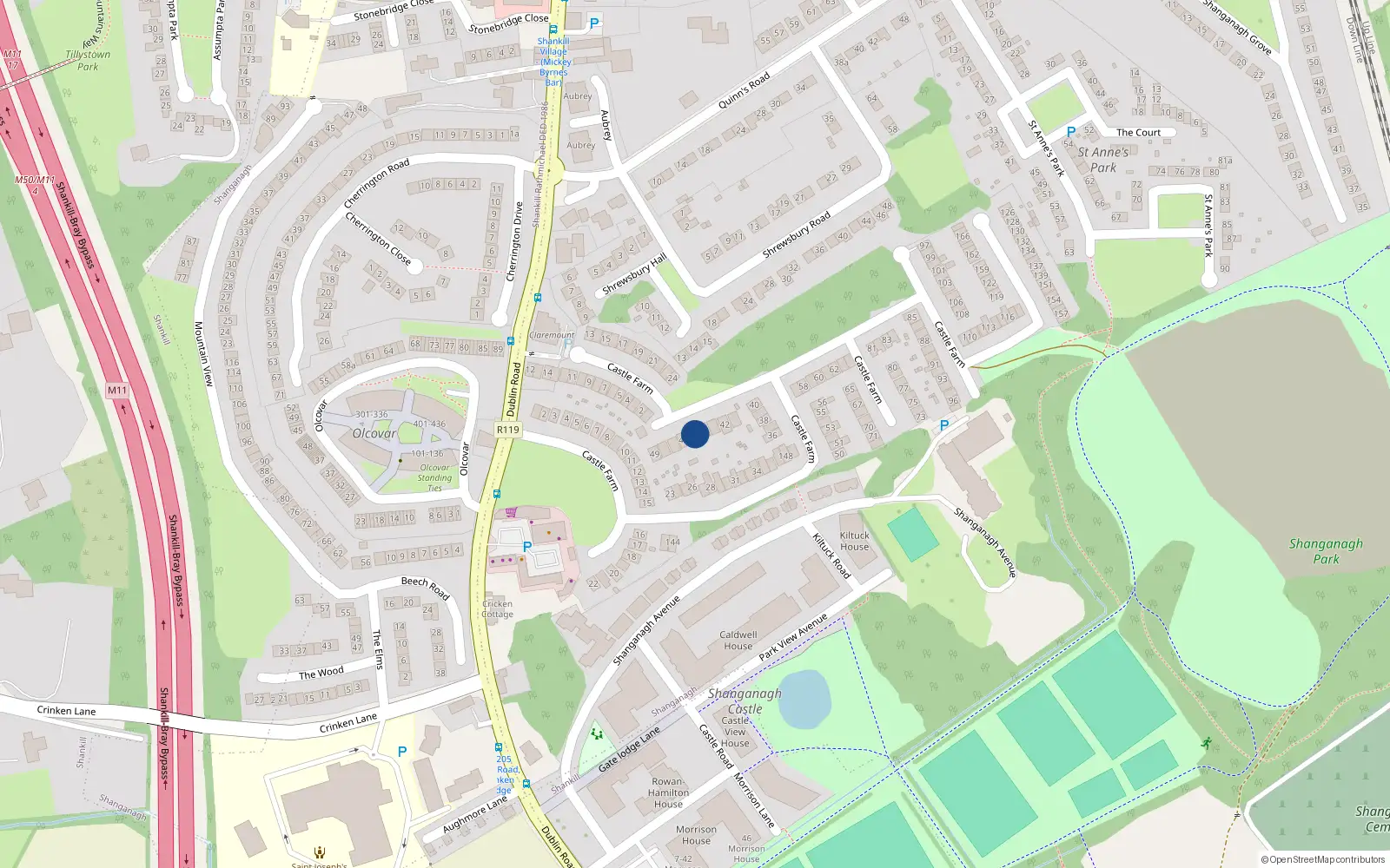 Overhead map showing the location of 45 Castle Farm, Dublin