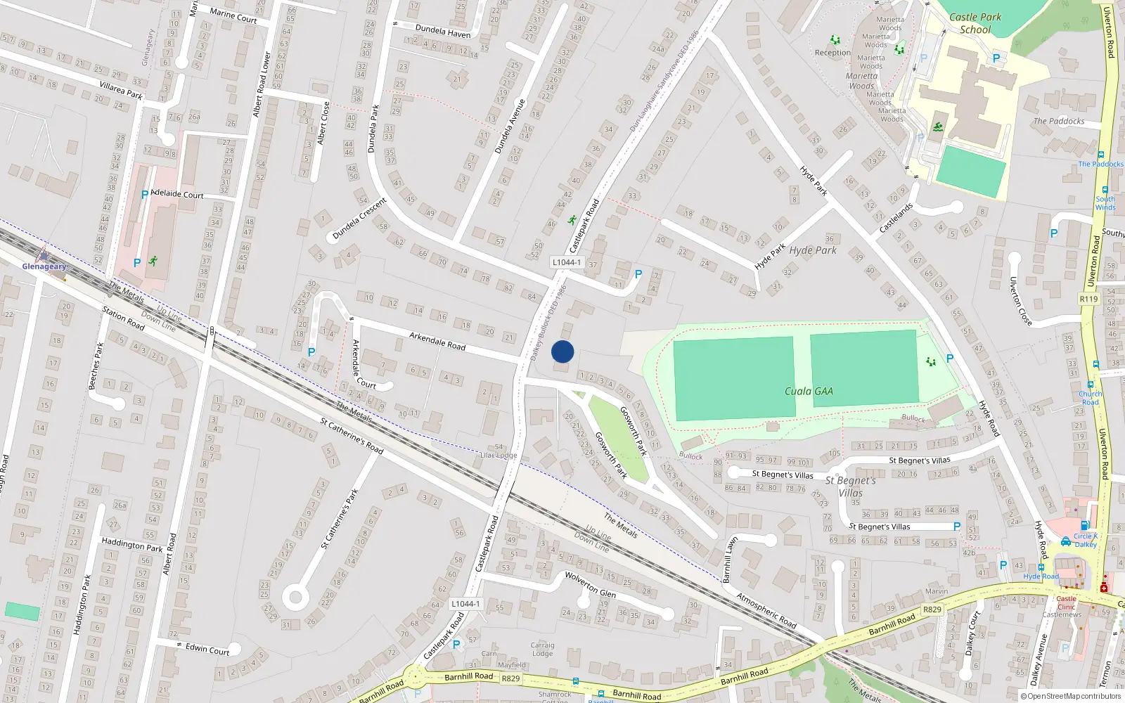 Overhead map showing the location of 45 Castle Park Road, Dublin