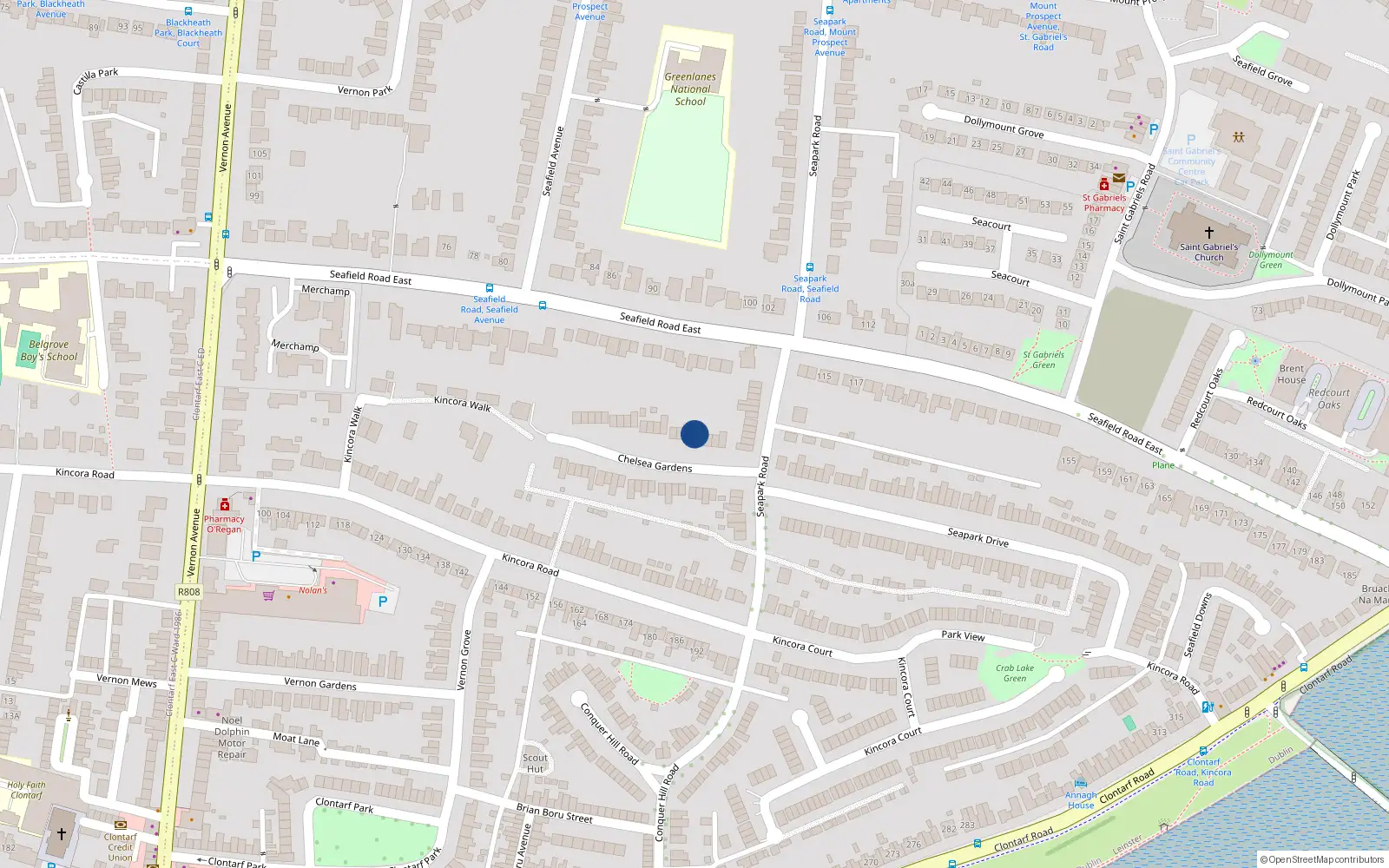 Overhead map showing the location of 45 Chelsea Gardens, Dublin 3
