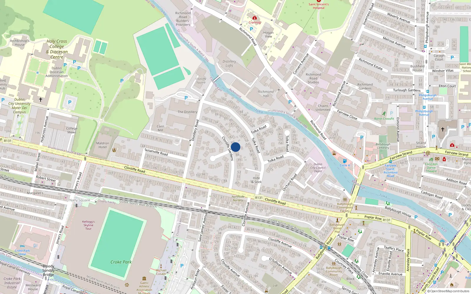 Overhead map showing the location of 45 Clonliffe Gardens, Dublin 3