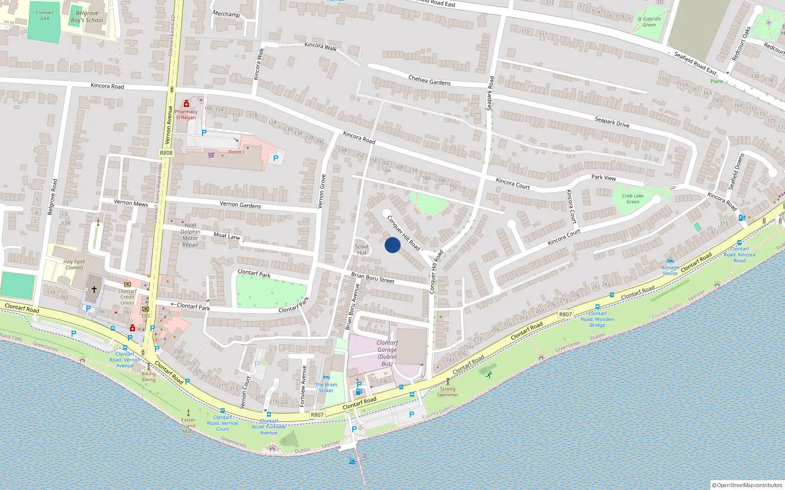 Overhead map showing the location of 45 Conquer Hill Road, Dublin 3