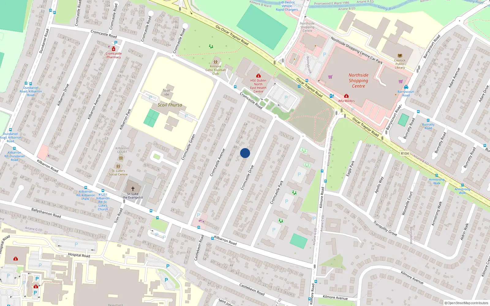 Overhead map showing the location of 45 Cromcastle Drive, Dublin 5