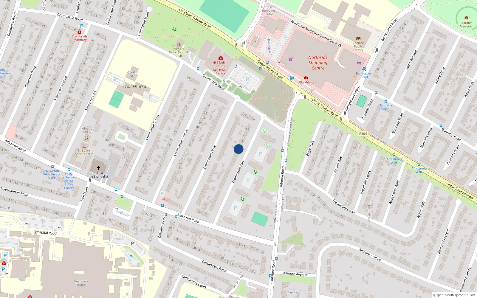 Overhead map showing the location of 45 Cromcastle Park, Dublin 5