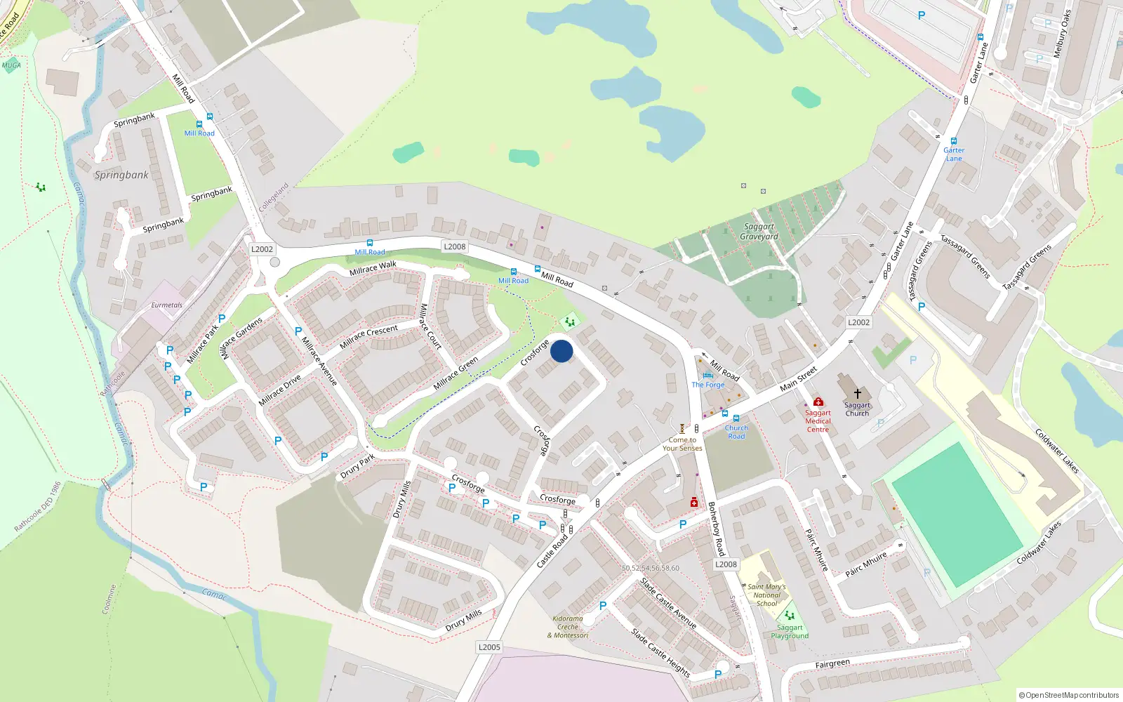 Overhead map showing the location of 45 Crosforge, Saggart