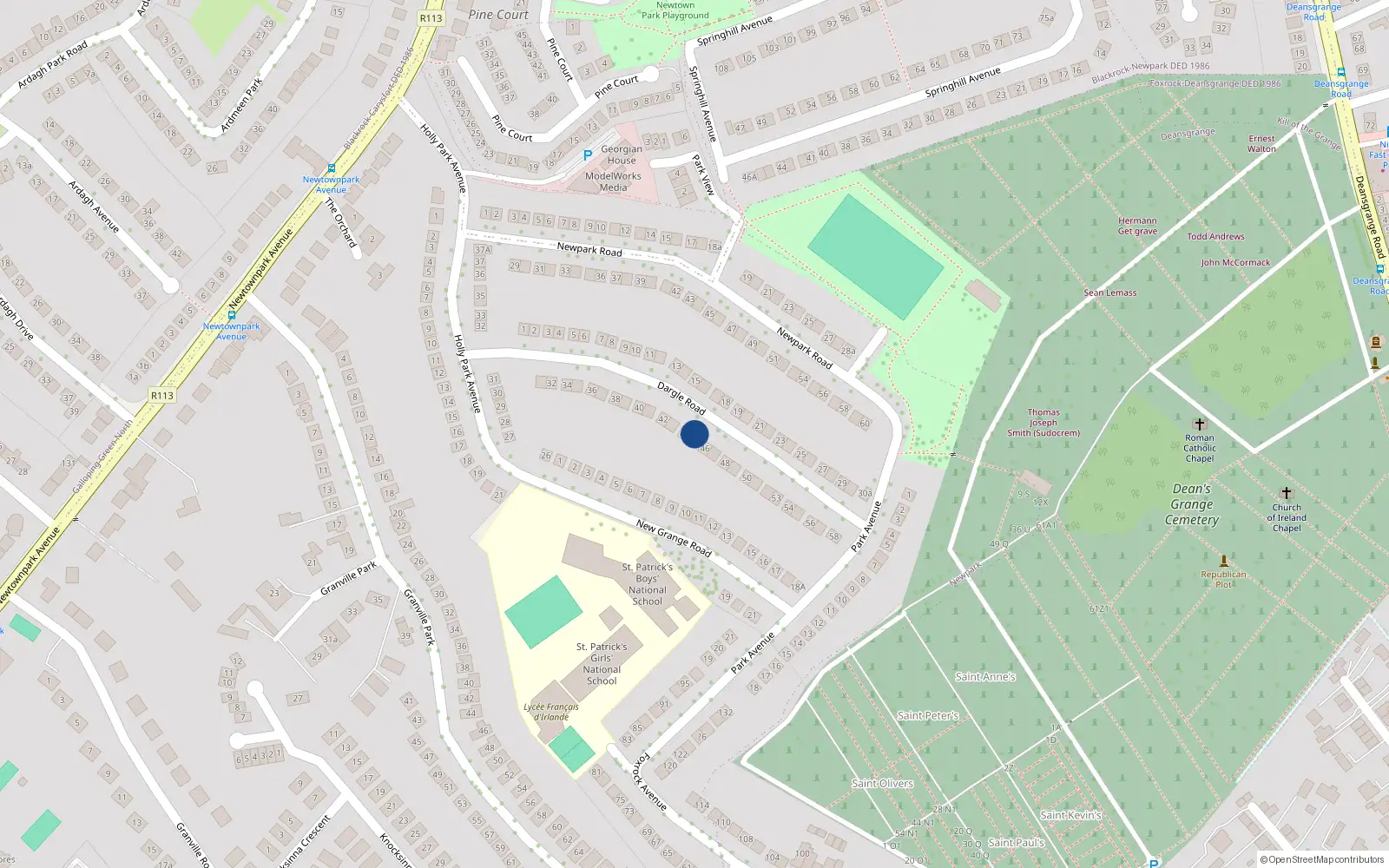 Overhead map showing the location of 45 Dargle Road, Blackrock