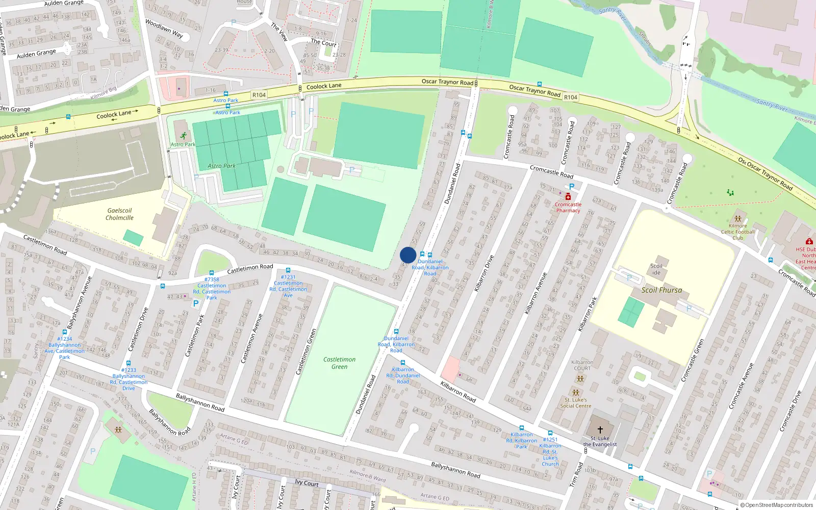 Overhead map showing the location of 45 Dundaniel Road, Dublin 5