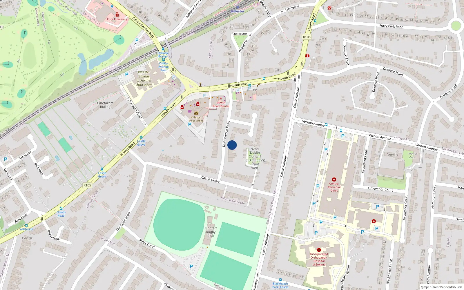 Overhead map showing the location of 45 Dunseverick Road, Dublin 3