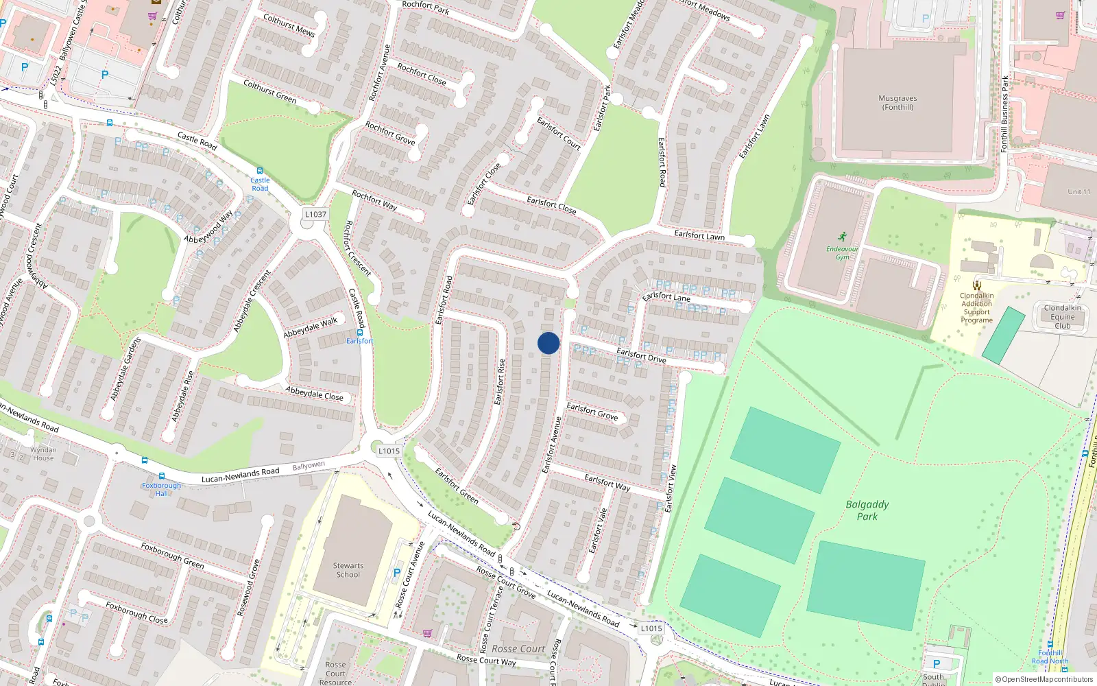 Overhead map showing the location of 45 Earlsfort Avenue, Lucan