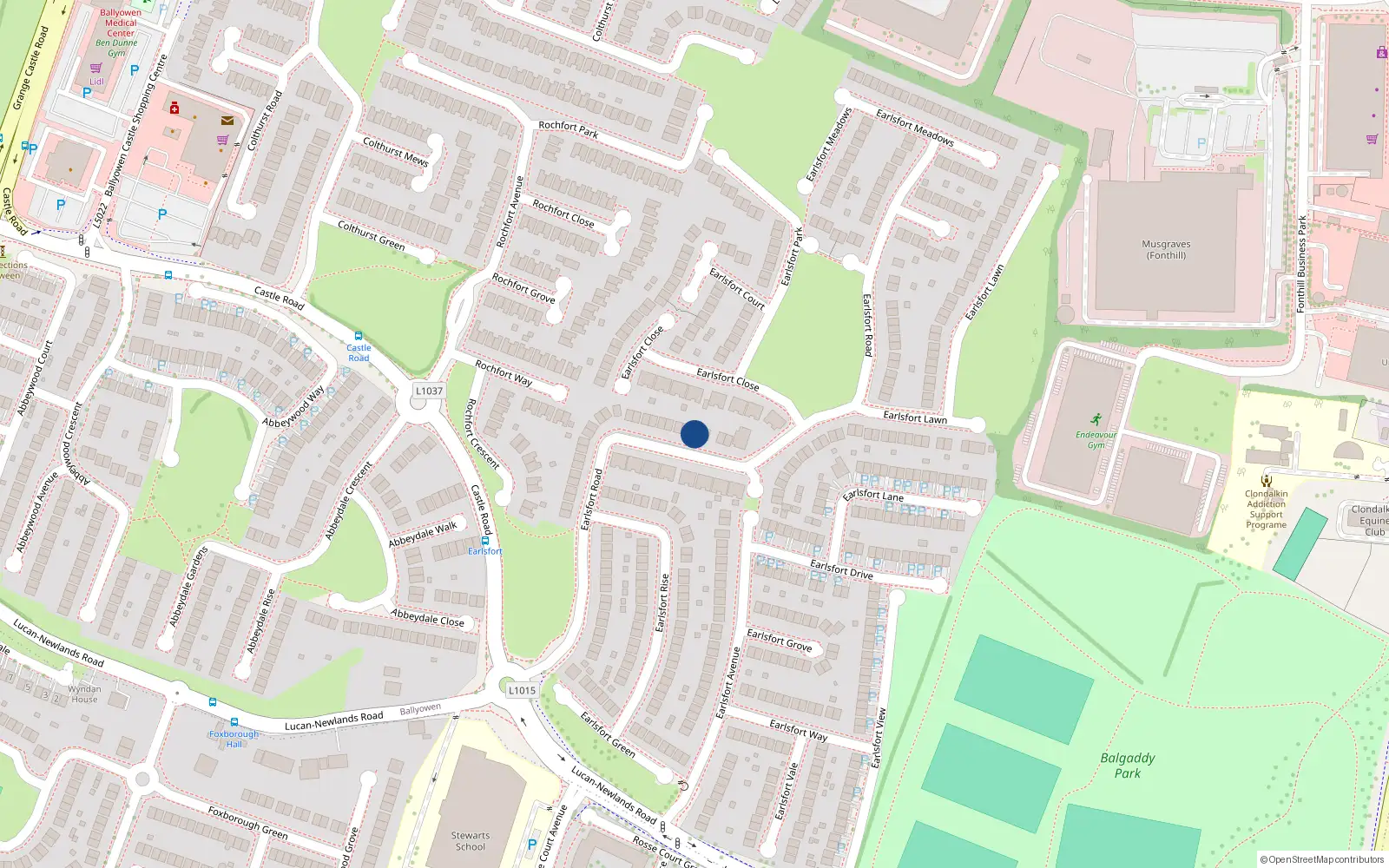 Overhead map showing the location of 45 Earlsfort Road, Lucan, Dublin