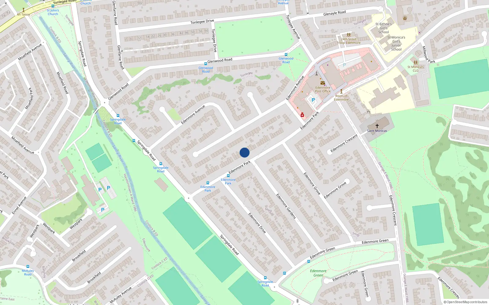 Overhead map showing the location of 45 Edenmore Park, Edenmore, Raheny Dublin 5