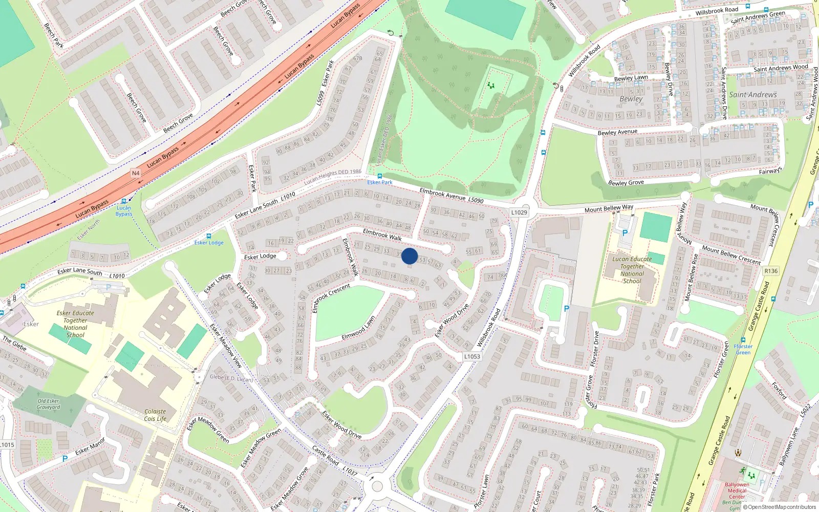 Overhead map showing the location of 45 Elmbrook Walk, Lucan