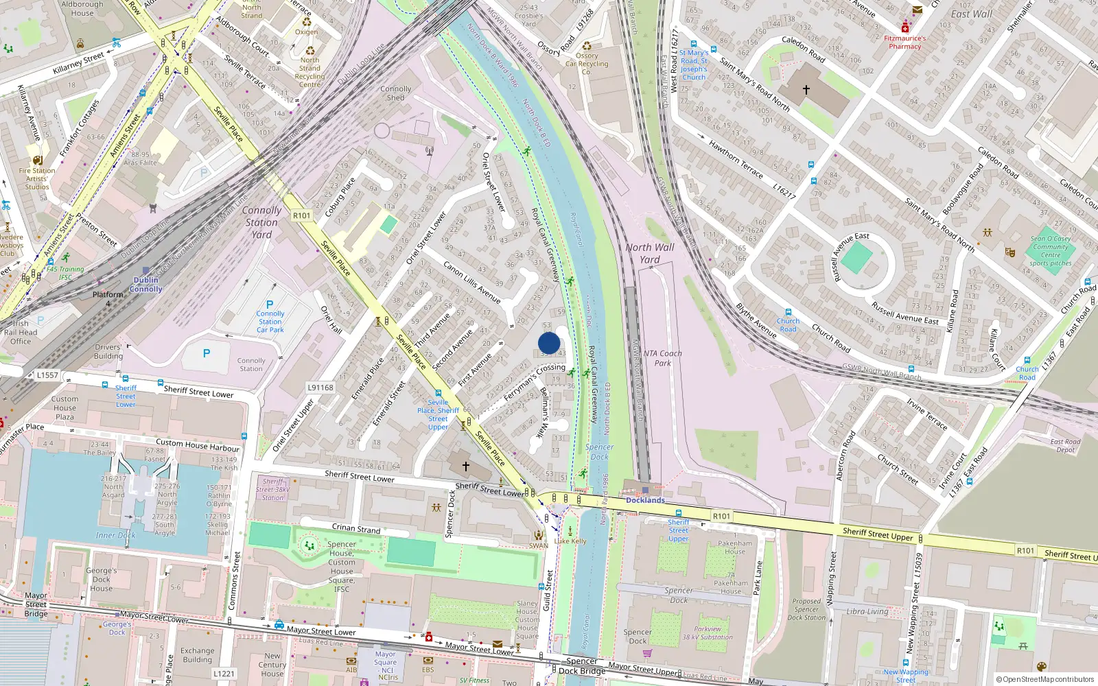 Overhead map showing the location of 45, 45 Ferrymans Crossing, Dublin 1