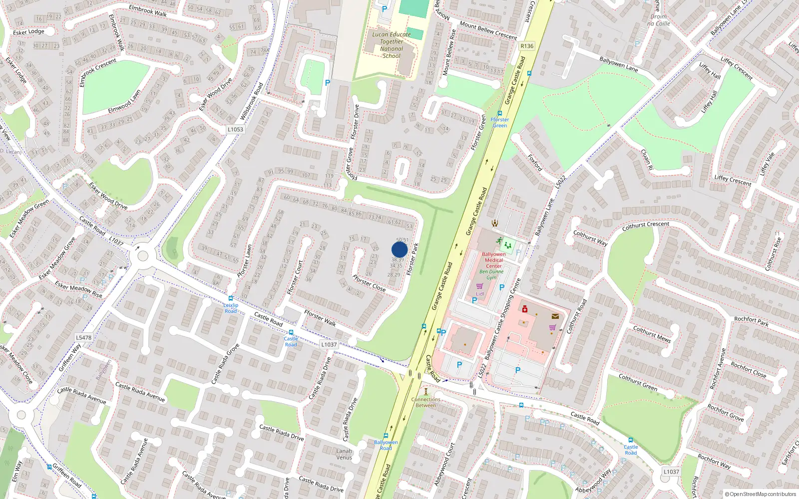 Overhead map showing the location of 45 Fforster Park, Lucan