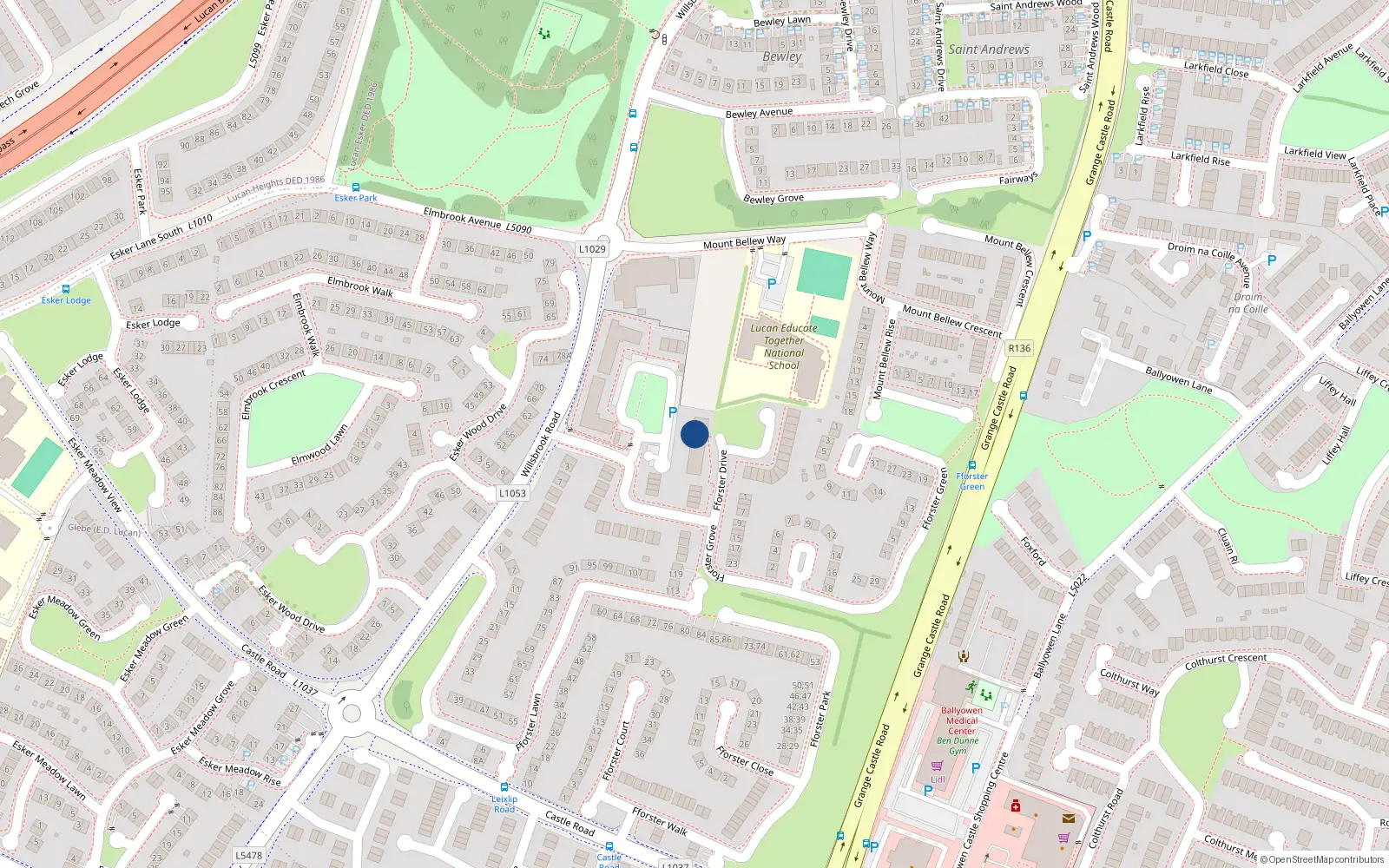 Overhead map showing the location of 45 Fforster Square, Lucan, Dublin