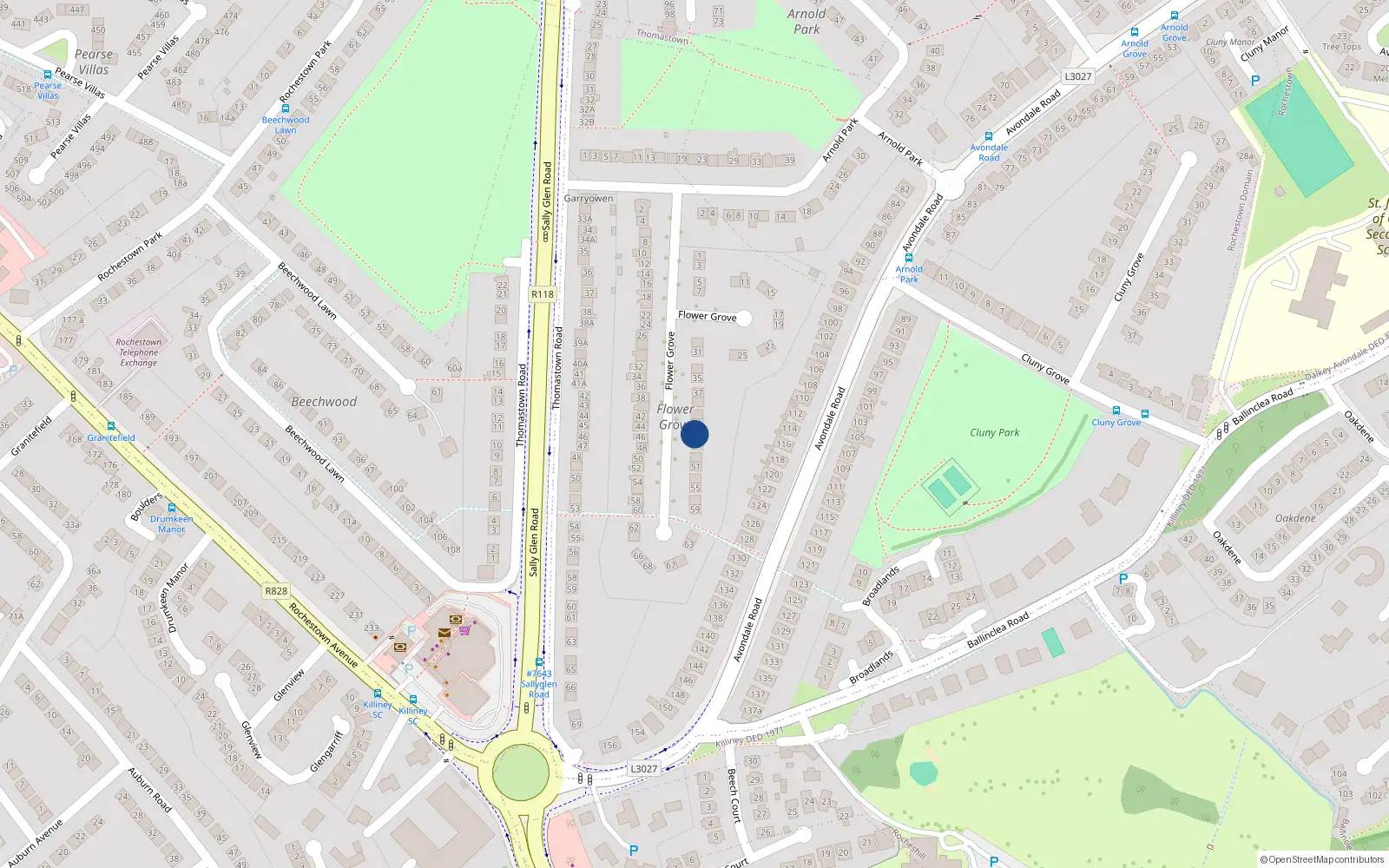 Overhead map showing the location of 45 Flower Grove, Dun Laoghaire