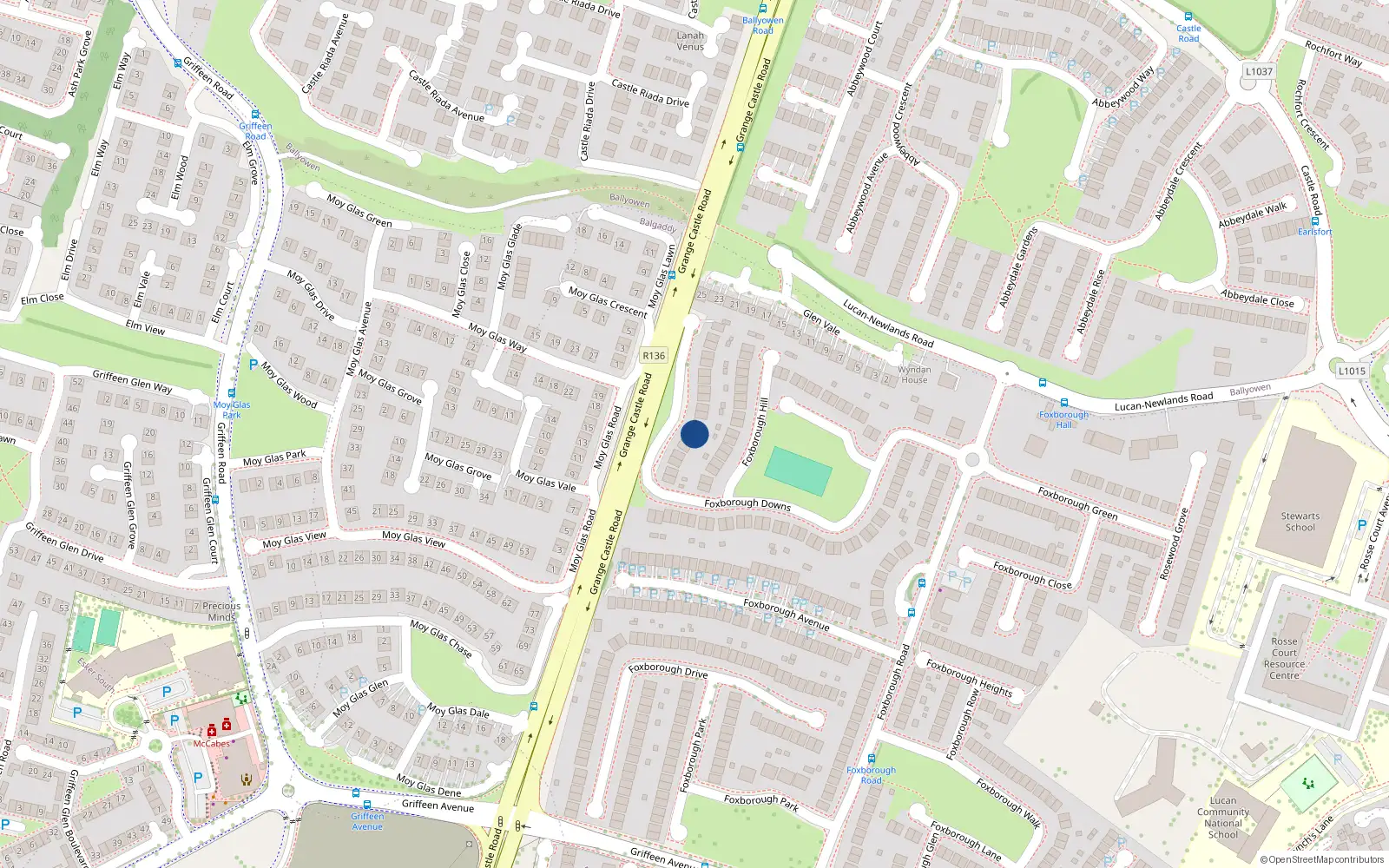 Overhead map showing the location of 45 Foxborough Downs, Lucan