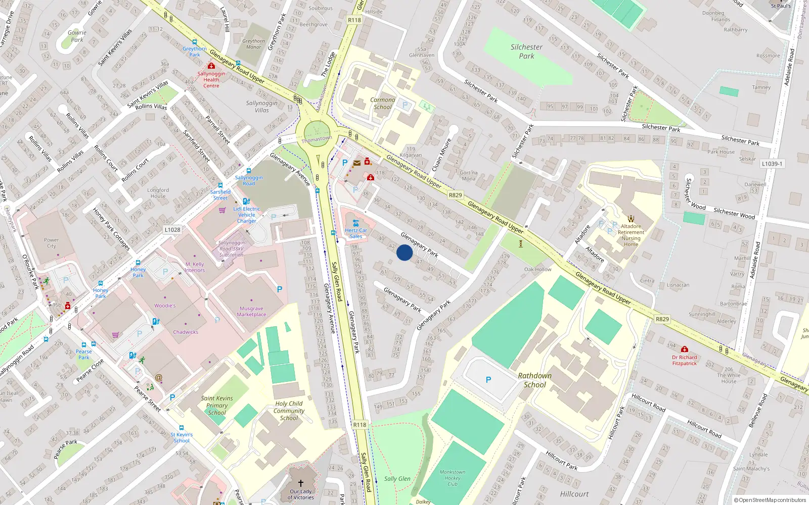 Overhead map showing the location of 45 Glenageary Park, Dublin
