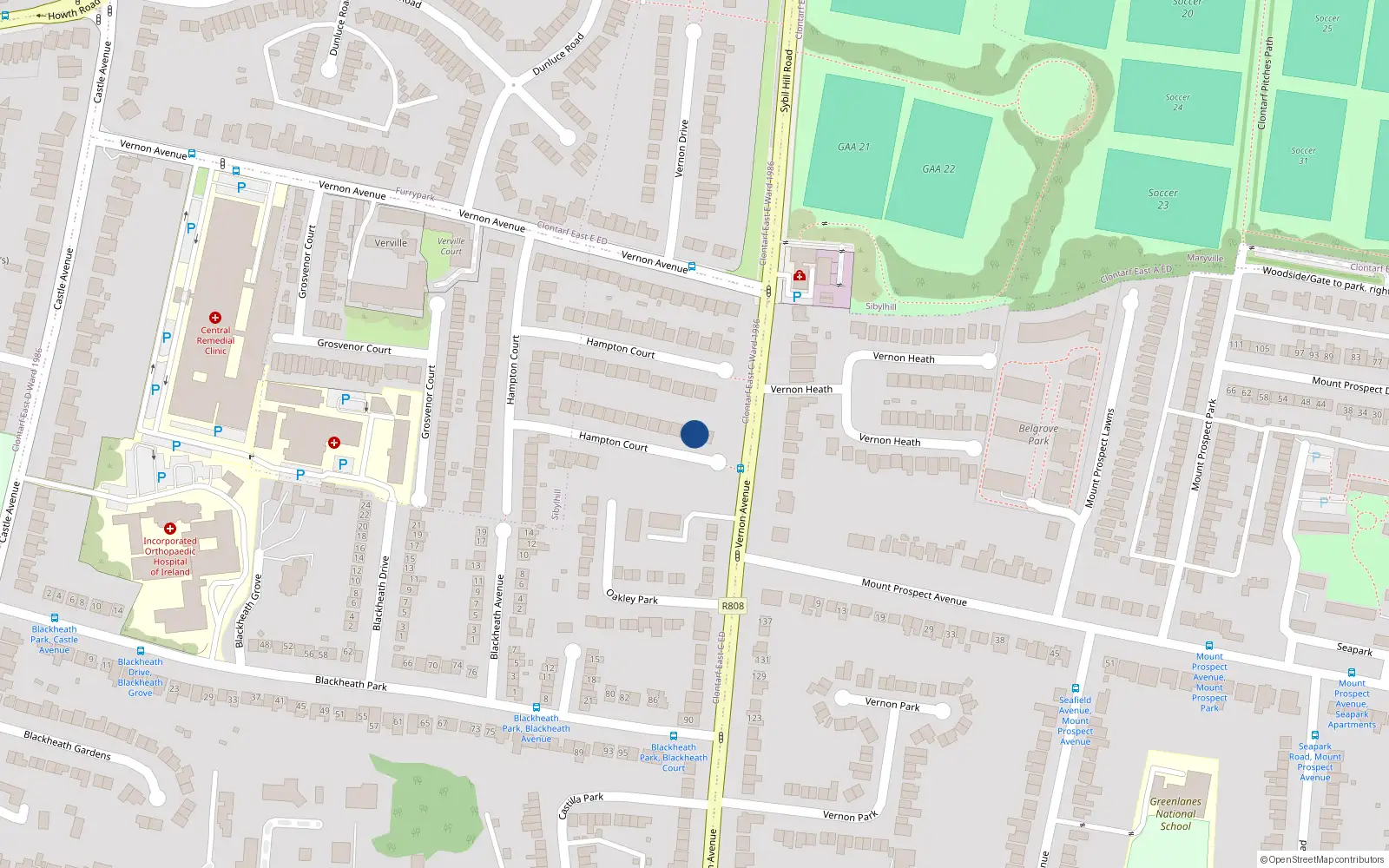 Overhead map showing the location of 45 Hampton Court, Clontarf, Dublin 3