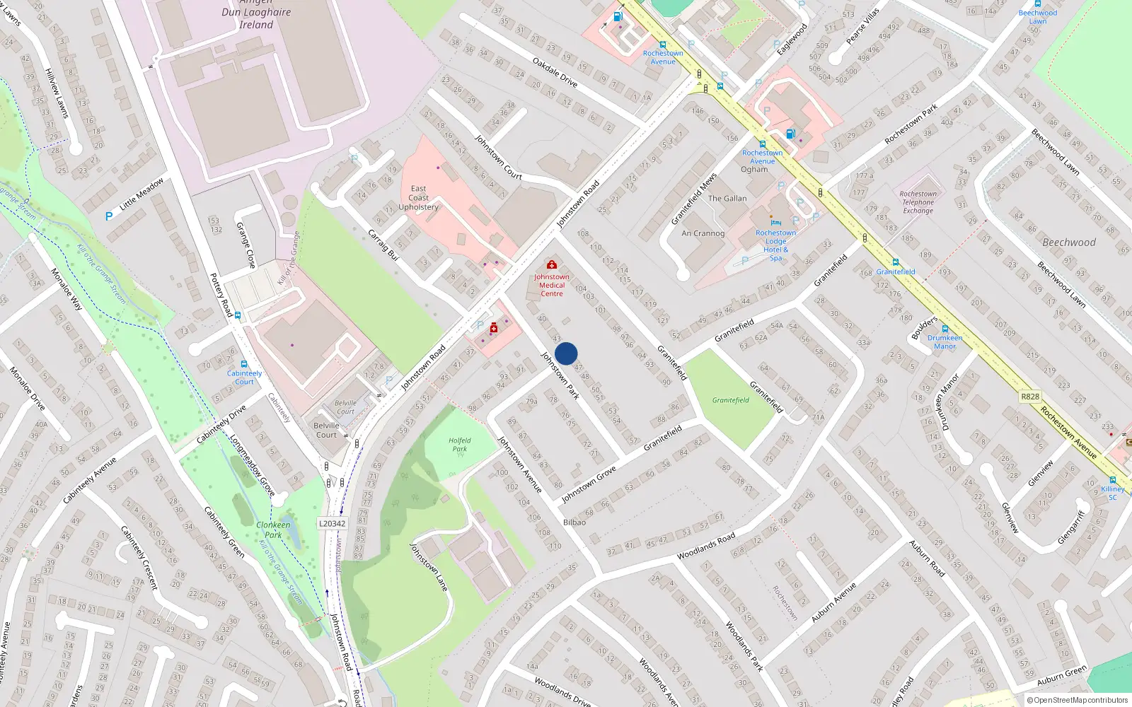 Overhead map showing the location of 45 Johnstown Park, Off Rochestown Avenue, Dun Laoghaire