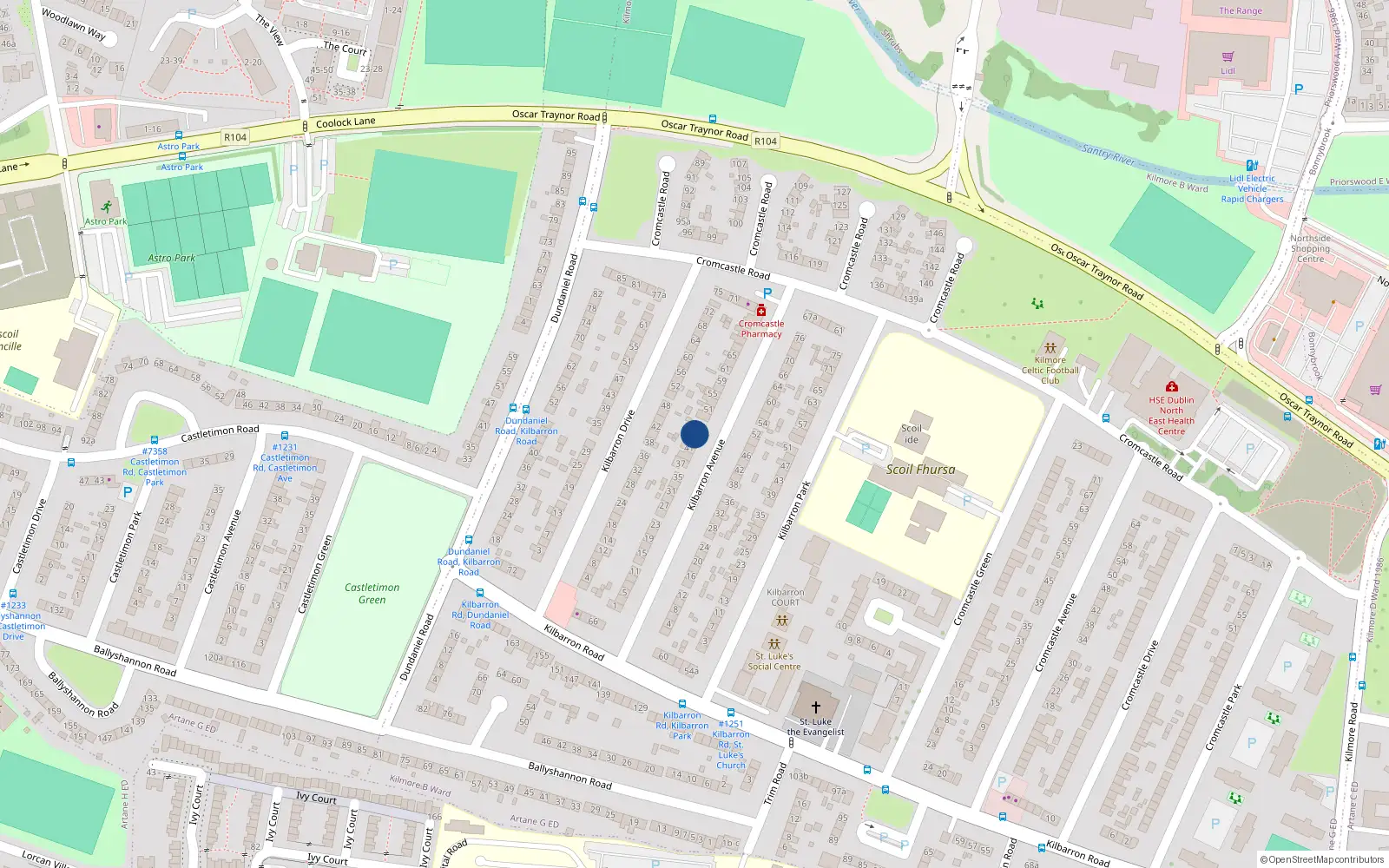 Overhead map showing the location of 45 Kilbarron Avenue, Kilmore, Dublin 5