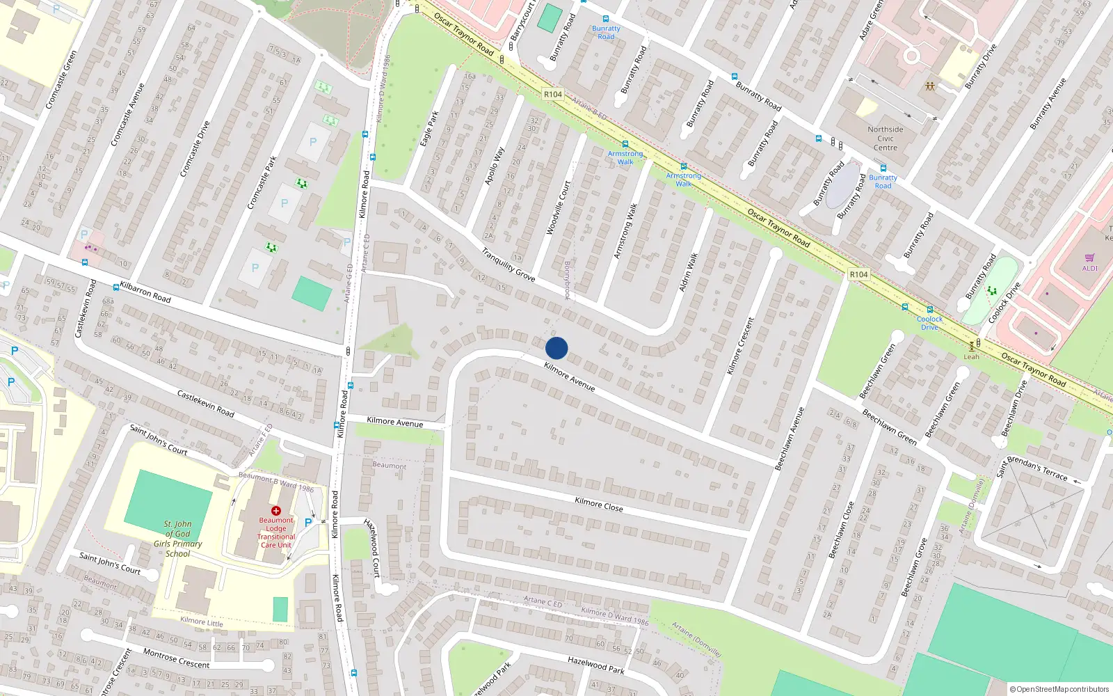 Overhead map showing the location of 45 Kilmore Avenue, Dublin 5