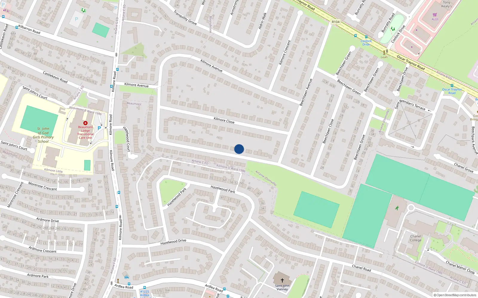 Overhead map showing the location of 45 Kilmore Drive, Dublin 5