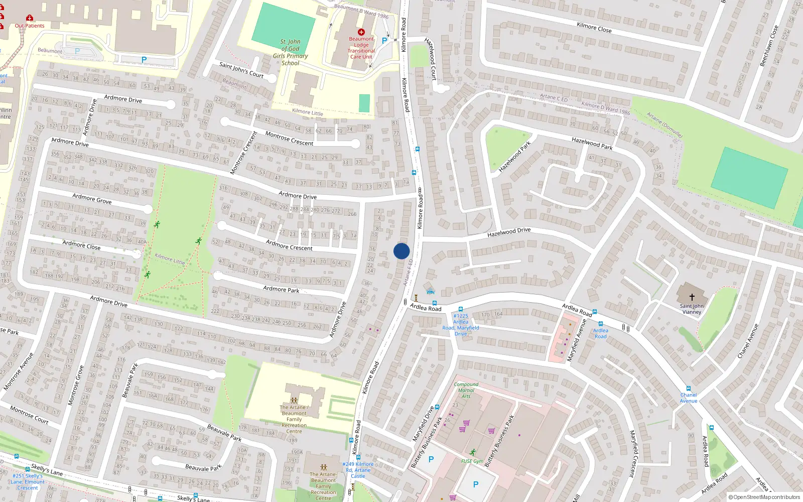 Overhead map showing the location of 45 Kilmore Road, Dublin 5