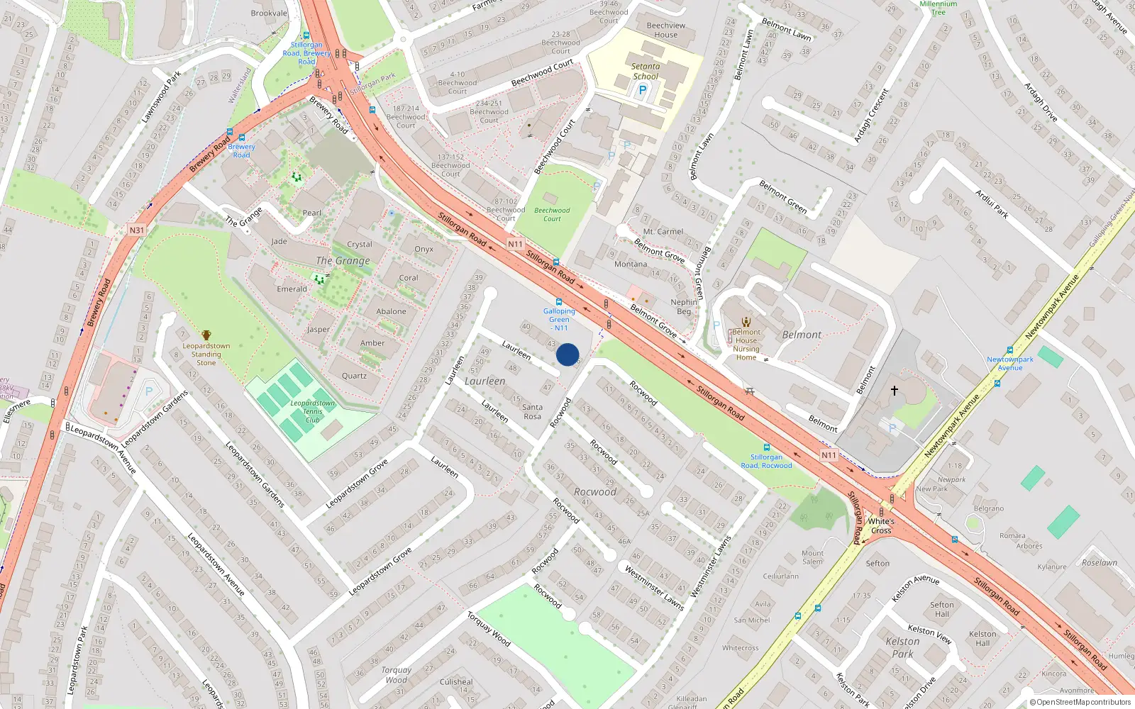 Overhead map showing the location of 45 Laurleen, Dublin