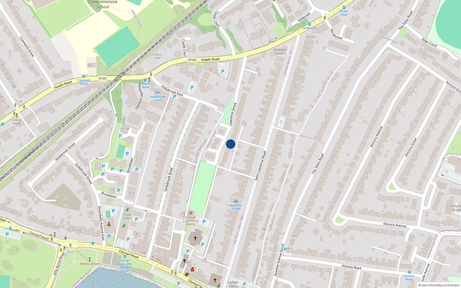 Overhead map showing the location of 45 Lawrence Grove, Dublin 3