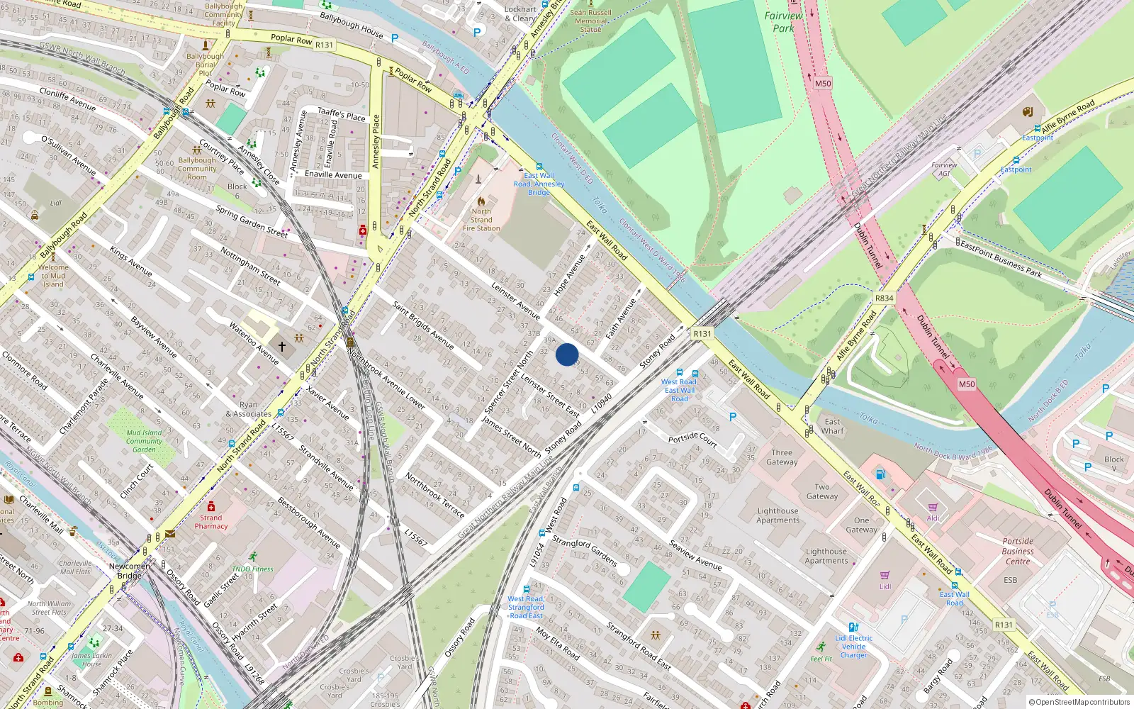 Overhead map showing the location of 45 Leinster Avenue, Dublin 3