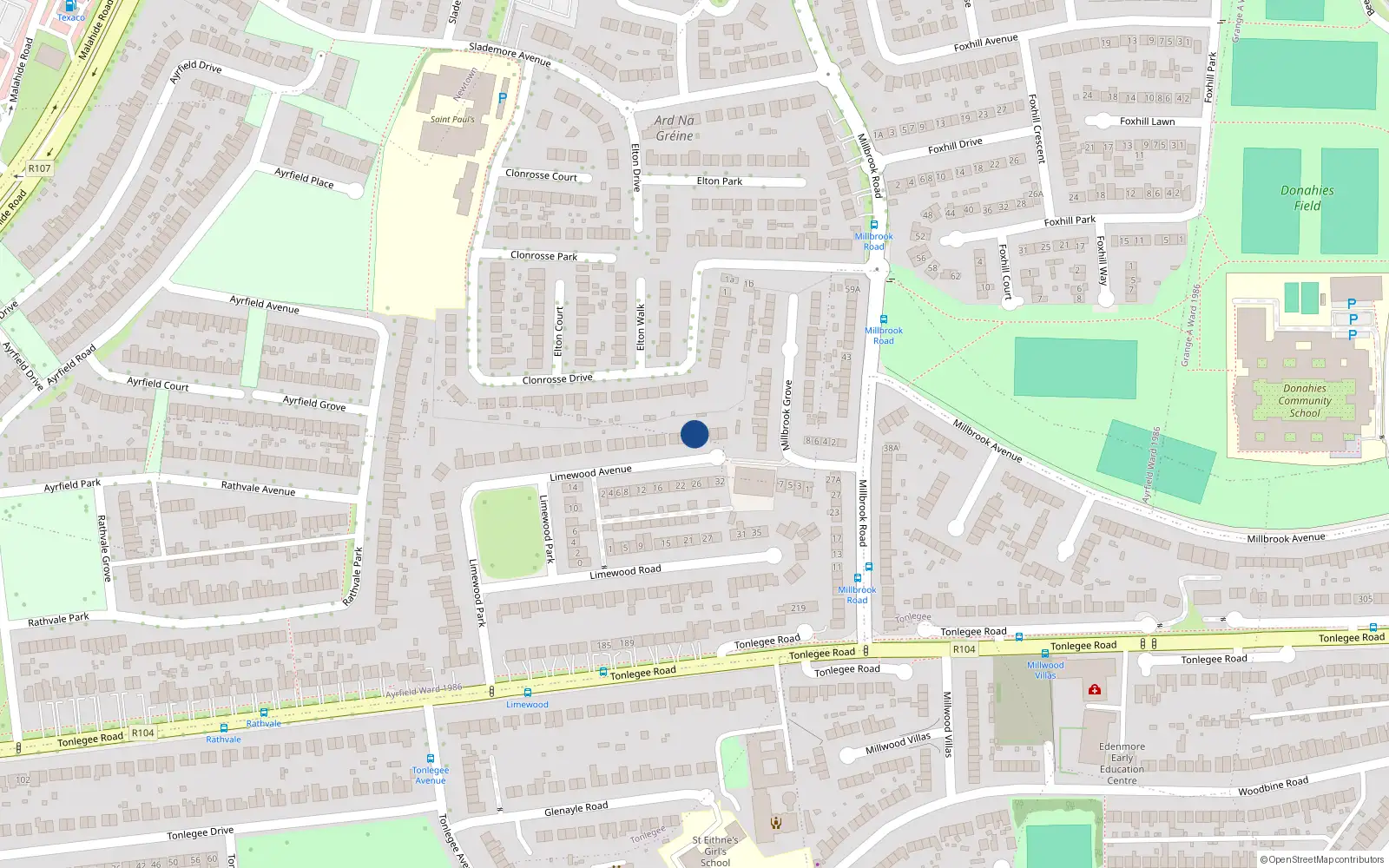 Overhead map showing the location of 45 Limewood Avenue, Dublin 5