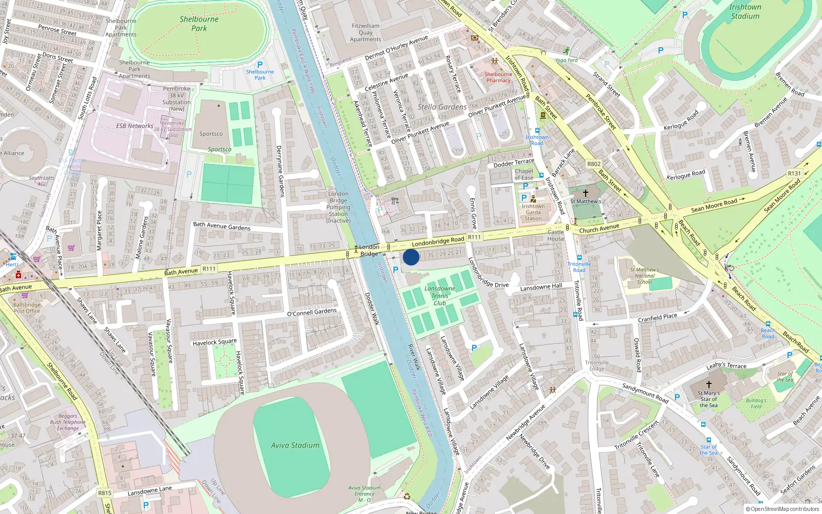 Overhead map showing the location of 45 Londonbridge Road, Irishtown