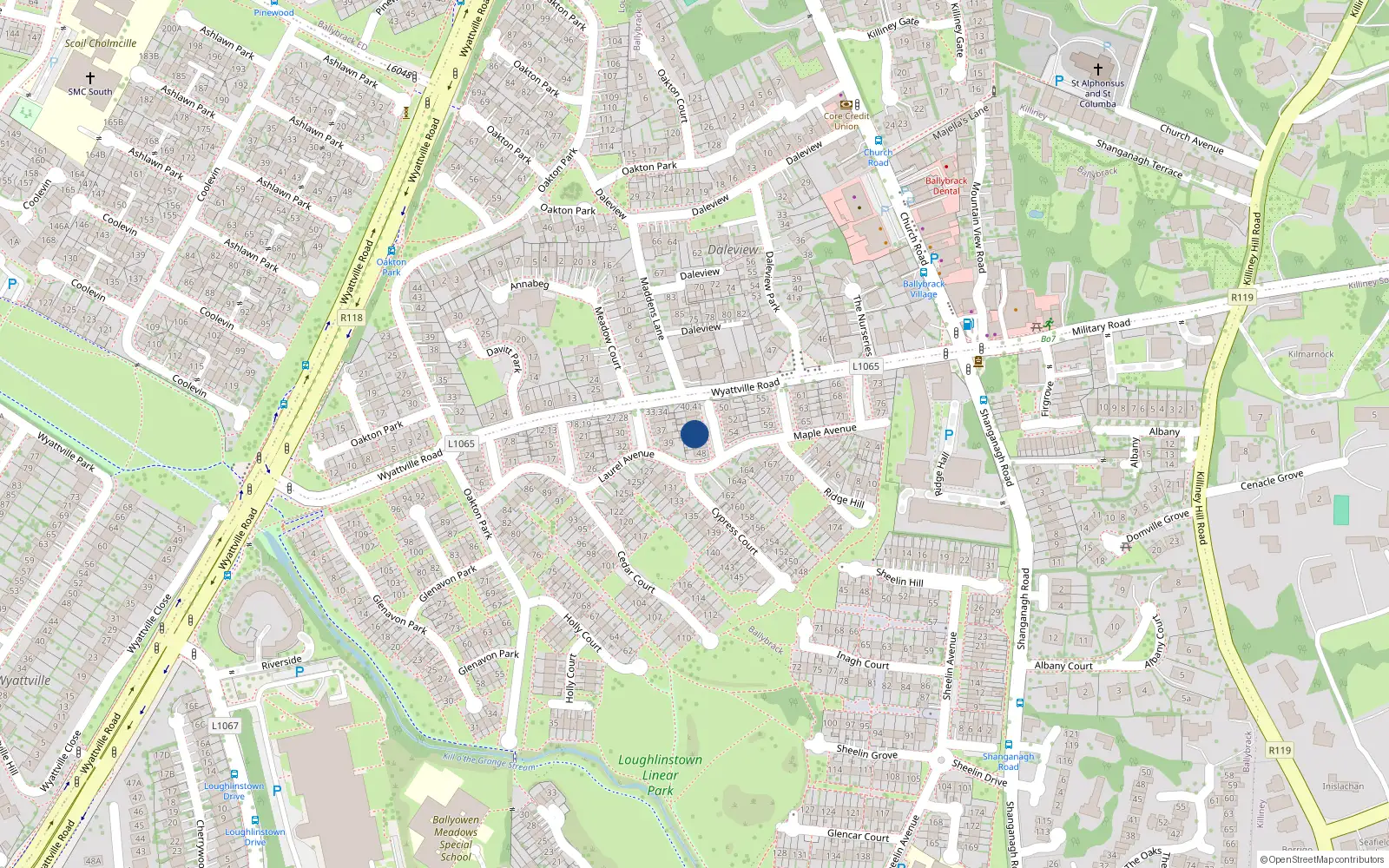 Overhead map showing the location of 45, 45 Maple Avenue, Ballybrack