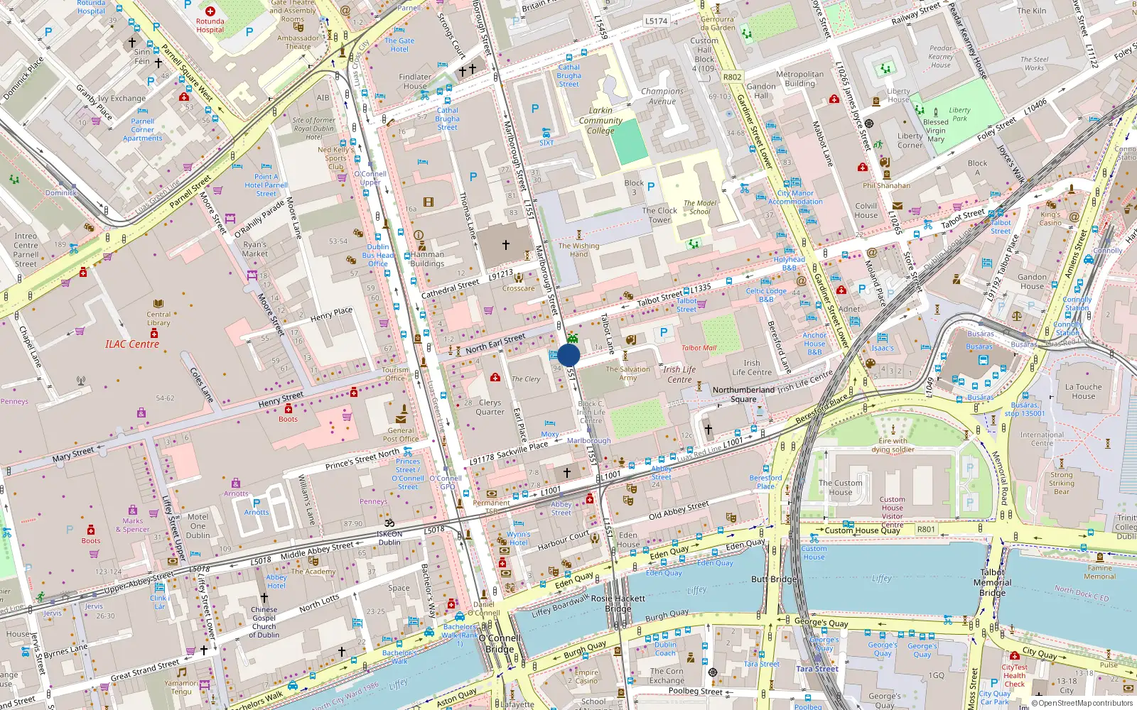 Overhead map showing the location of 45 Marlborough Street, Dublin 1