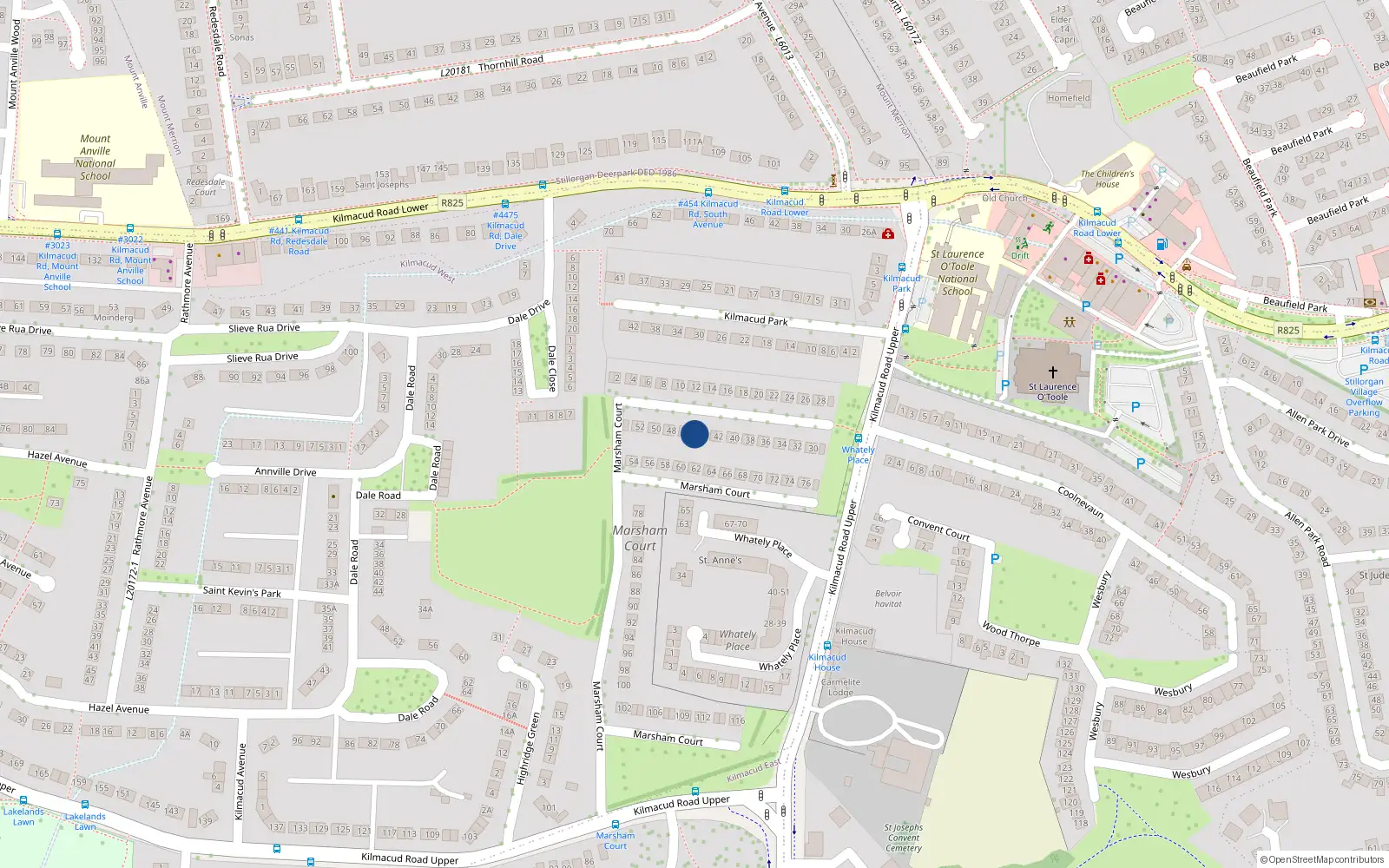 Overhead map showing the location of 45 Marsham Court, Stillorgan, Dublin