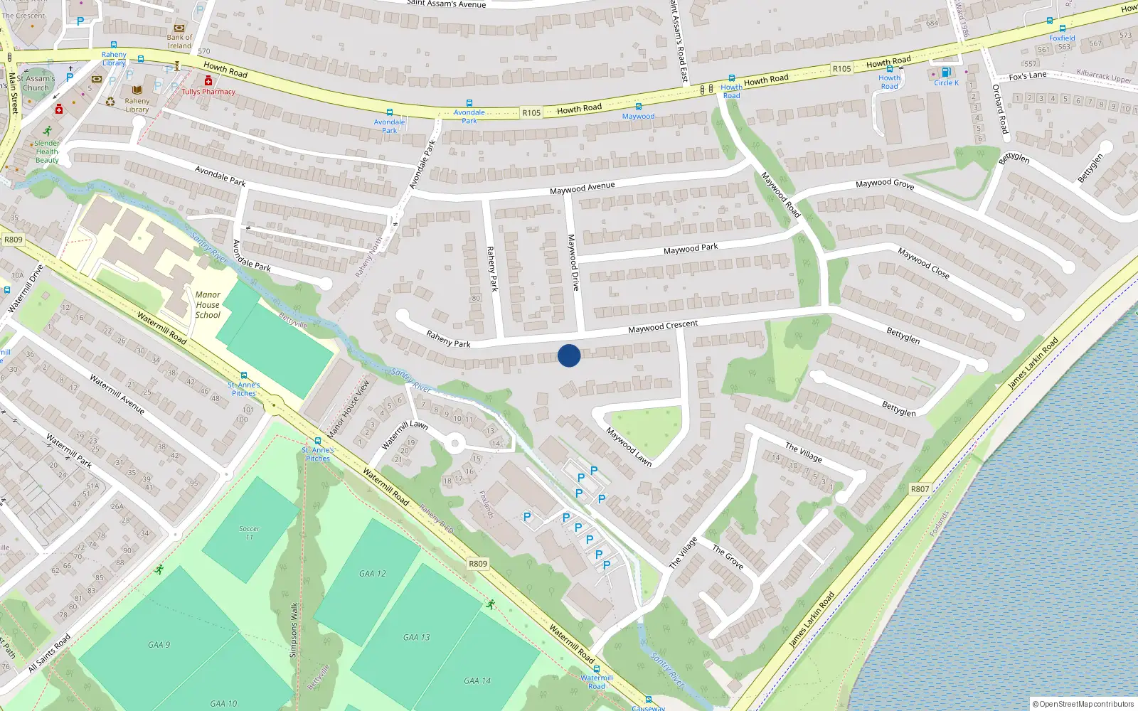 Overhead map showing the location of 45 Maywood Crescent, Dublin 5