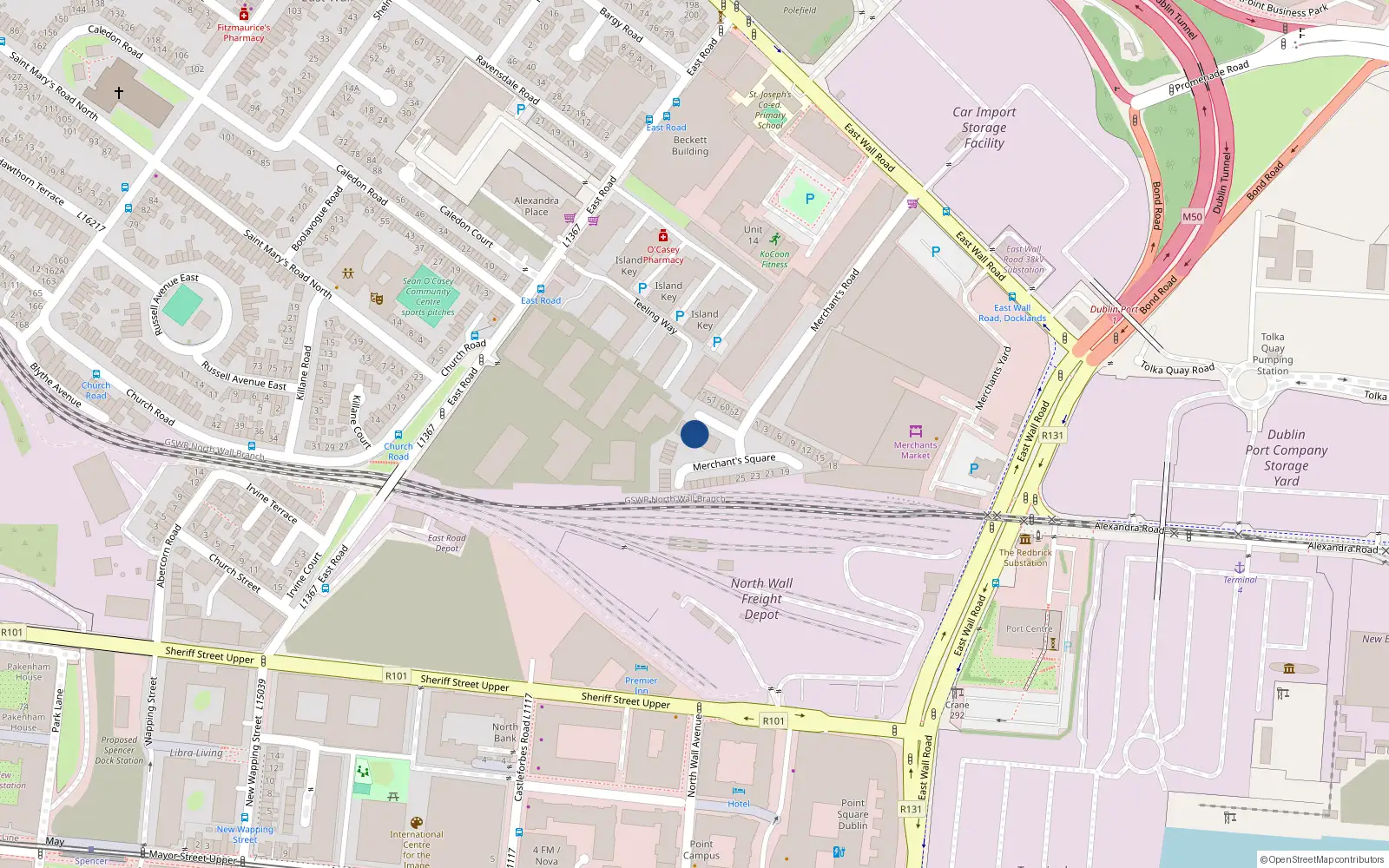 Overhead map showing the location of 45 Merchant's Square, Dublin 3