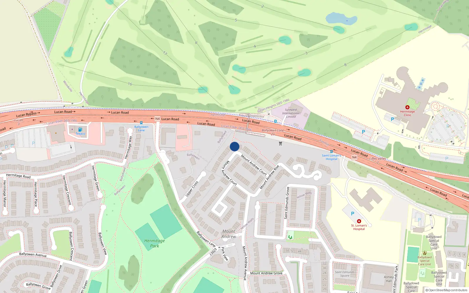 Overhead map showing the location of 45 Mount Andrew Court, Lucan