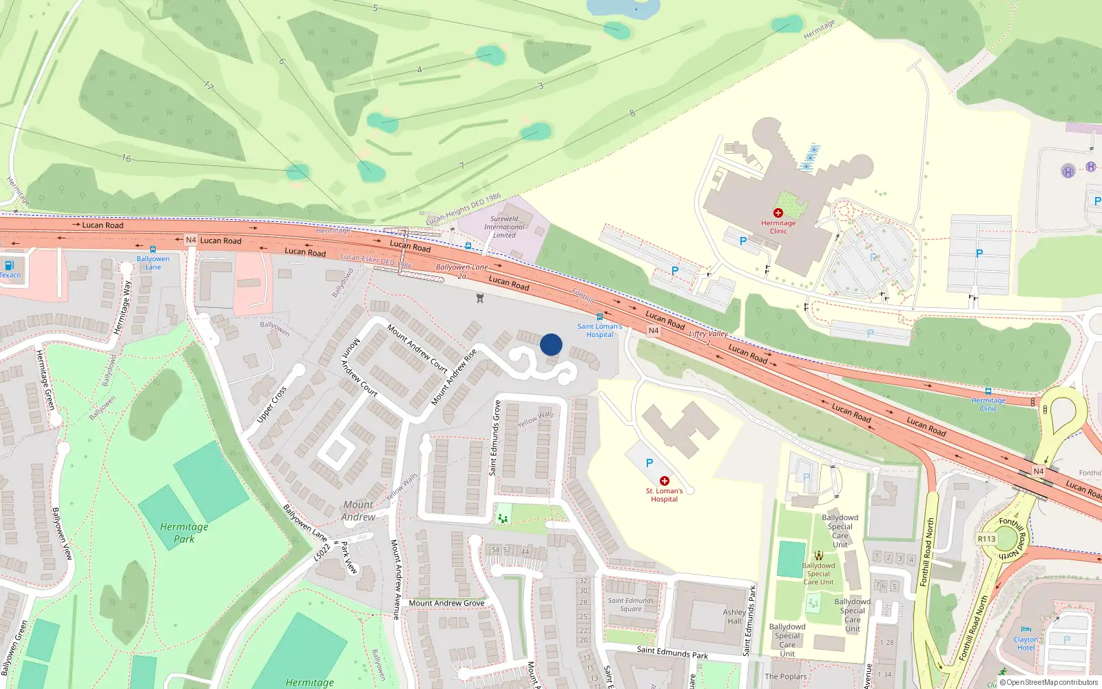 Overhead map showing the location of 45 Mount Andrew Rise, Lucan, Dublin