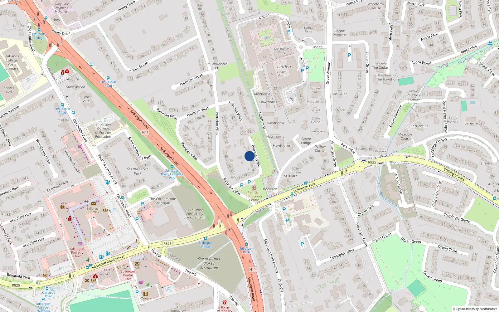 Overhead map showing the location of 45 Patrician Villas, Dublin