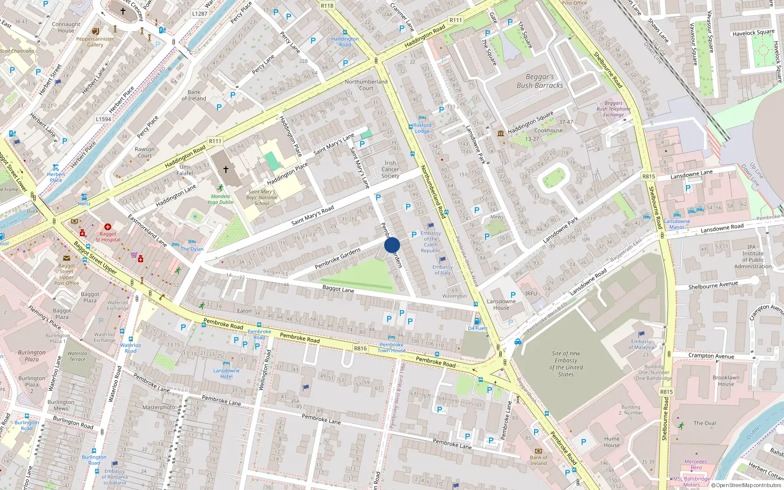 Overhead map showing the location of 45 Pembroke Gardens, Dublin 4