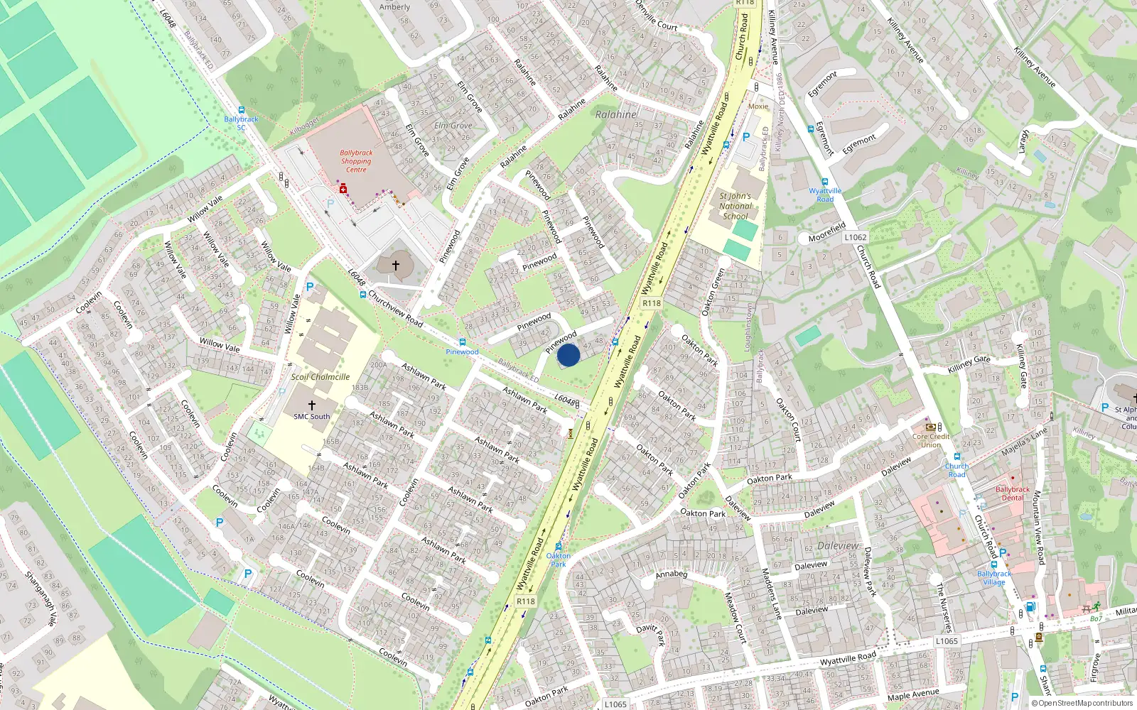 Overhead map showing the location of 45 Pinewood, Co Dublin