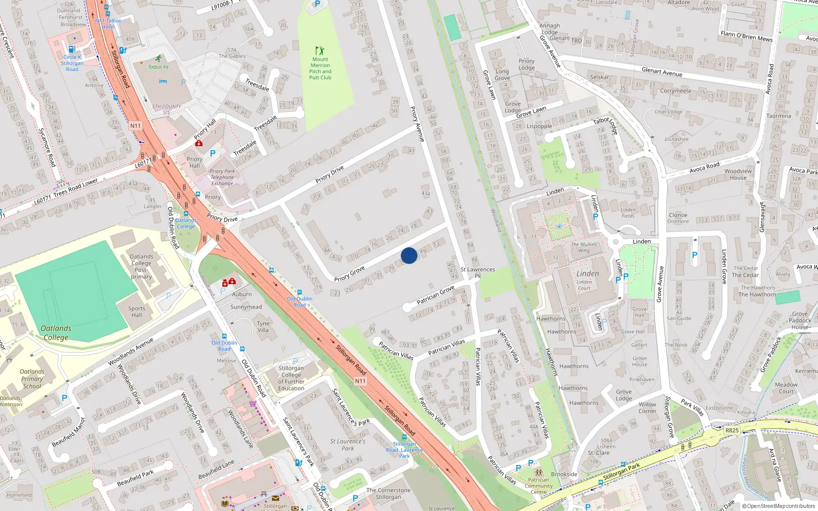 Overhead map showing the location of 45 Priory Grove, Dublin