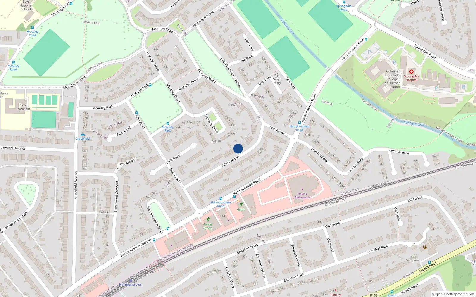 Overhead map showing the location of 45 Ribh Avenue, Dublin 5