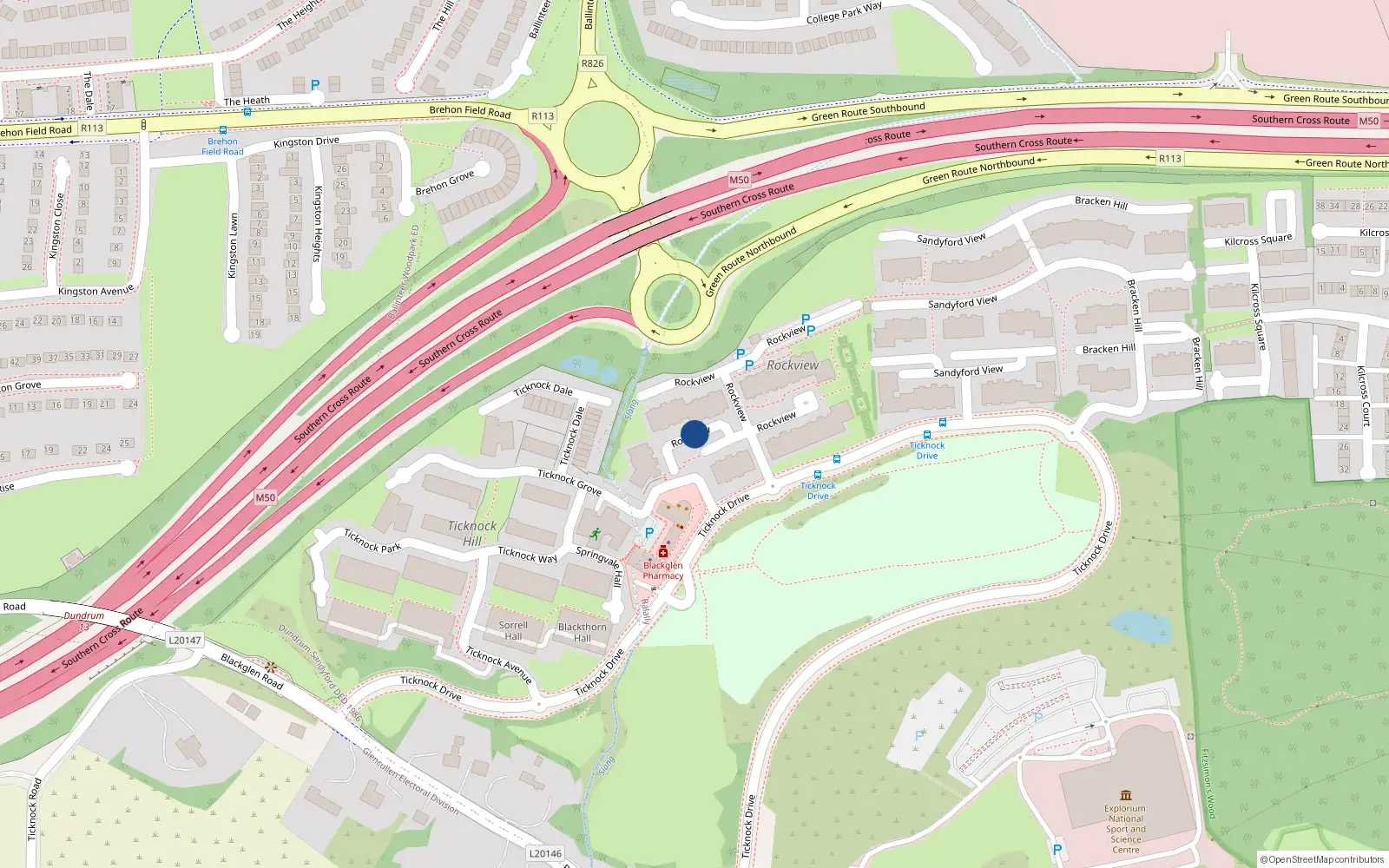 Overhead map showing the location of 45 Rockview, Sandyford