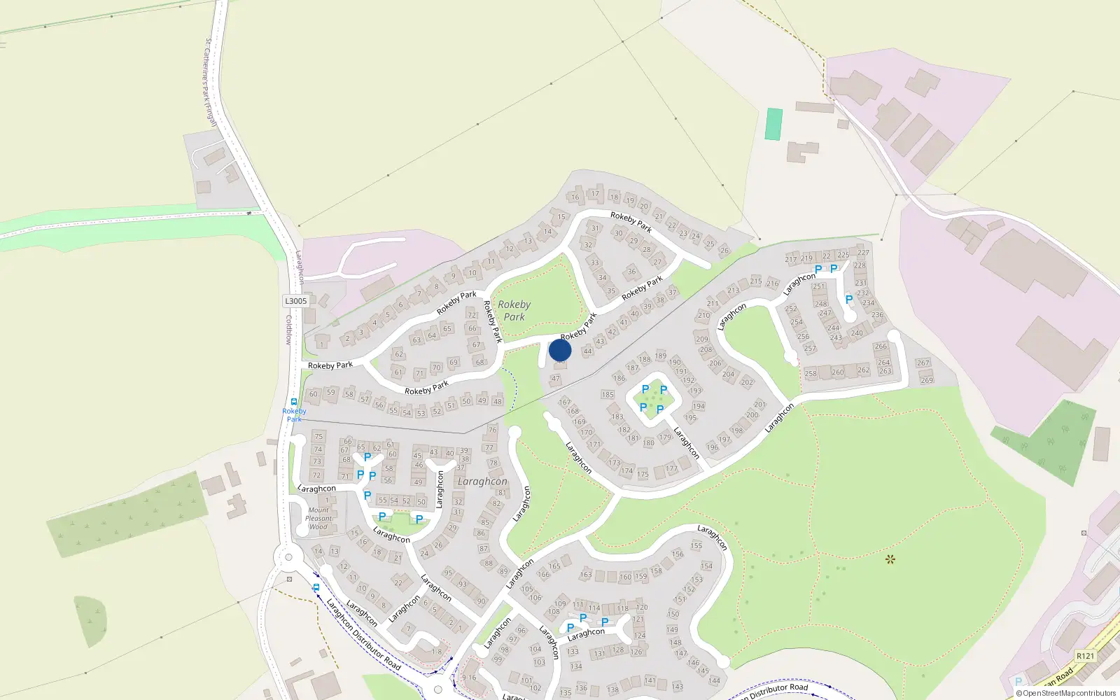 Overhead map showing the location of 45 Rokeby Park, Lucan
