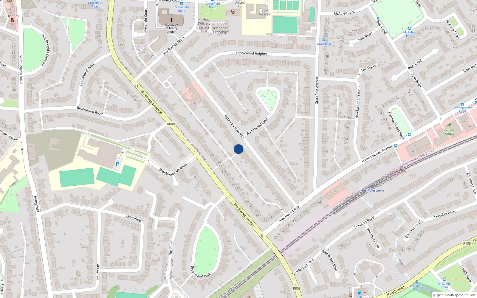 Overhead map showing the location of 45 Rosemount Avenue, Artane, Dublin 5